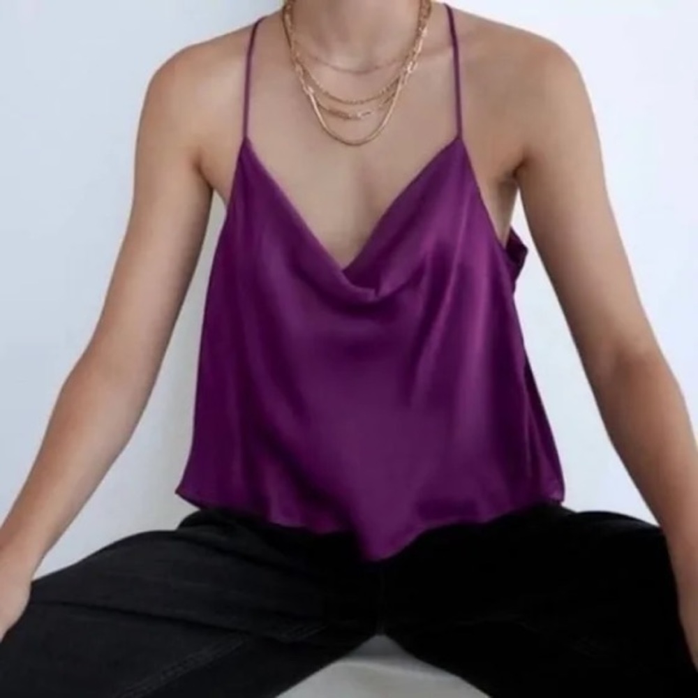 Zara purple satin tank with open back